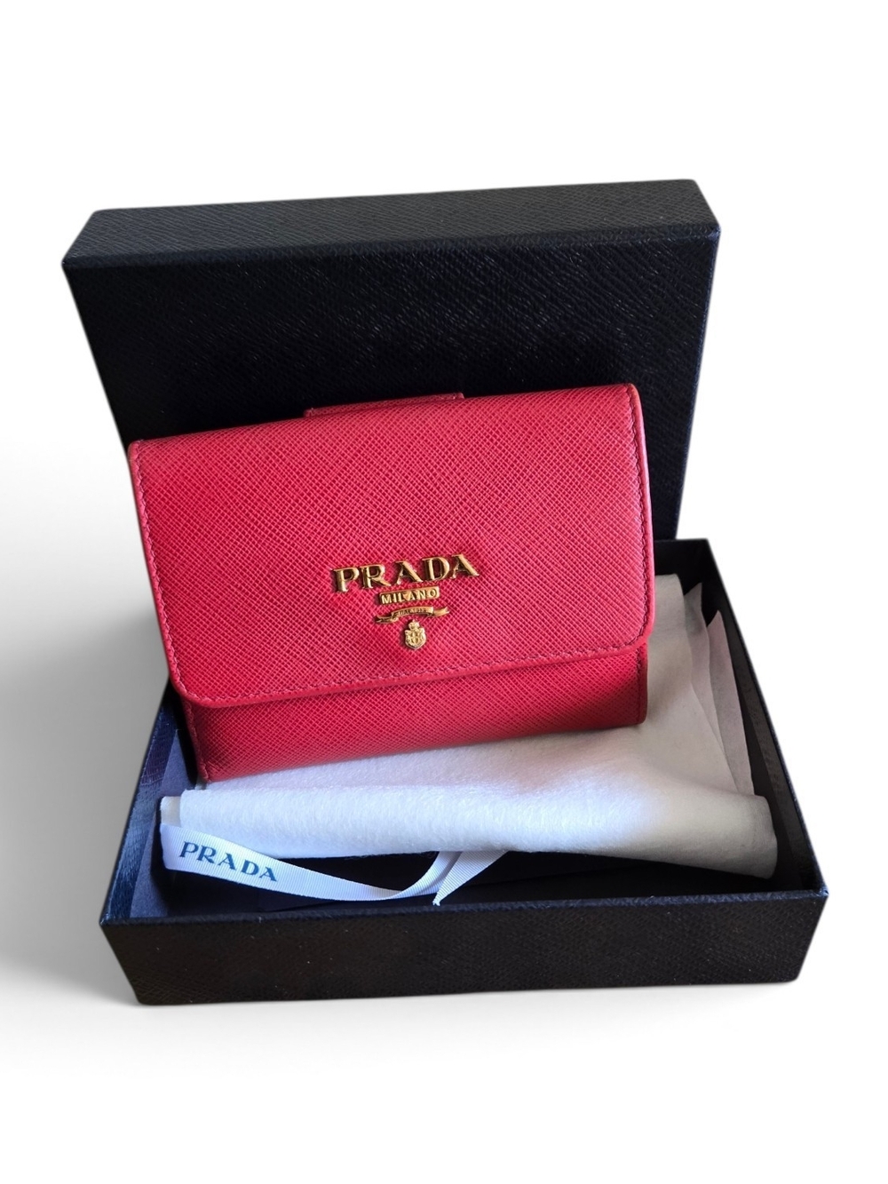 Prada Saffiano Leather Compact Wallet - Red